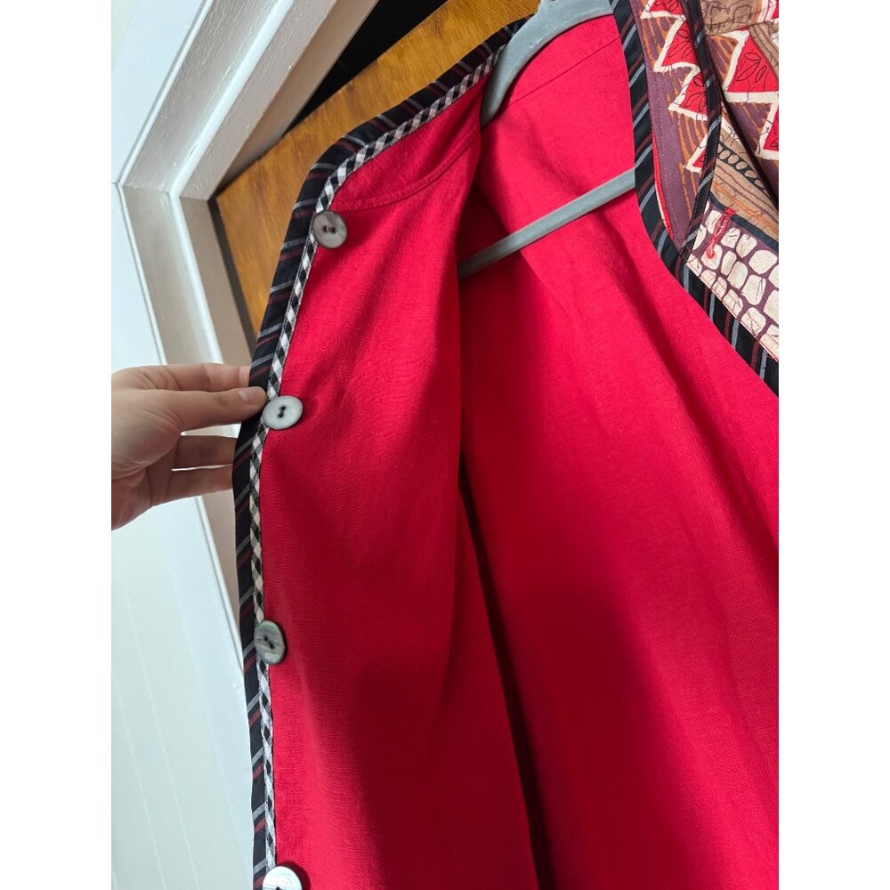 KOOS of Course Reversible Linen Silk Jacket 1X Red Stripe Art to Wear Plus Size - Picture 5 of 5